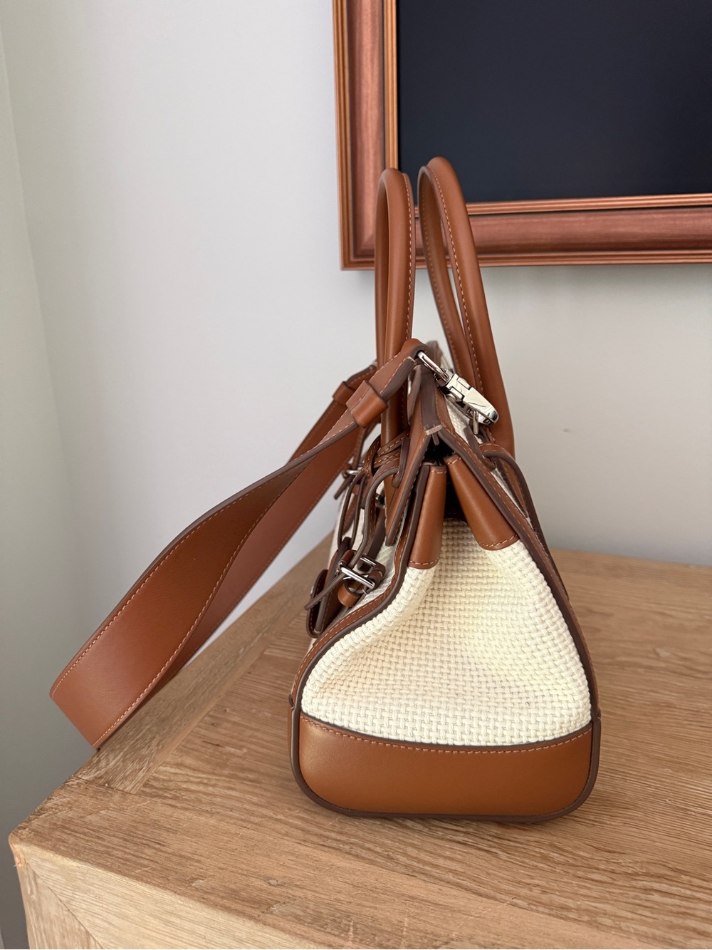 Ralph Lauren Collection Soft Ricky 27 Calfskin-Trim Woven Bag New Lux Cream/Gold - Picture 4 of 9